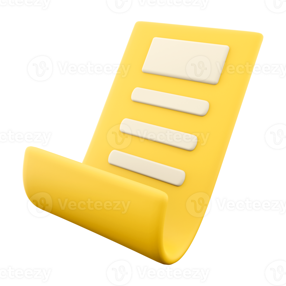 3d rendering document icon. 3d render Yellow sheet with important records icon. png