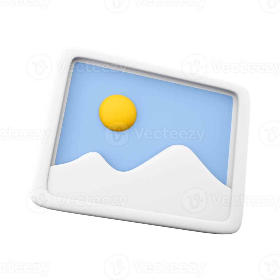 3d rendering Image, photo, jpg file icon. 3d render Mountains and sun landscape icon. png
