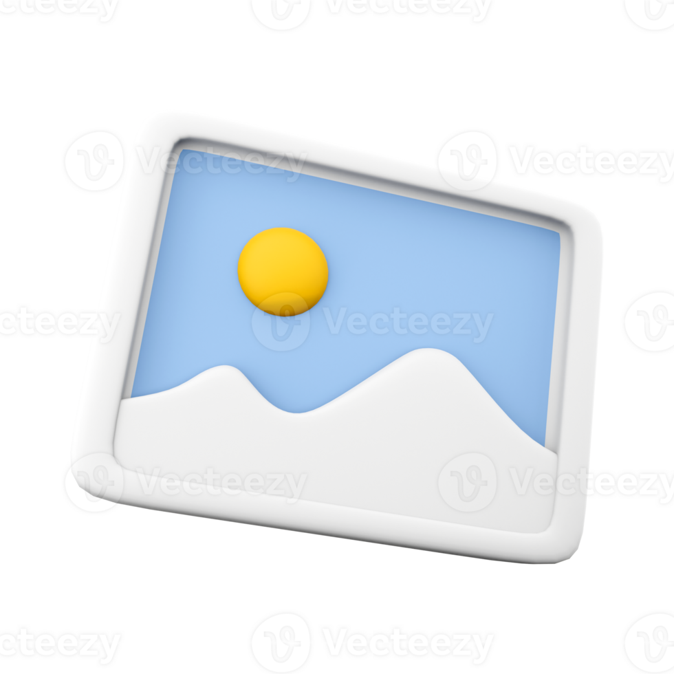 3d renderen afbeelding, foto, jpg het dossier icoon. 3d geven bergen en zon landschap icoon. png