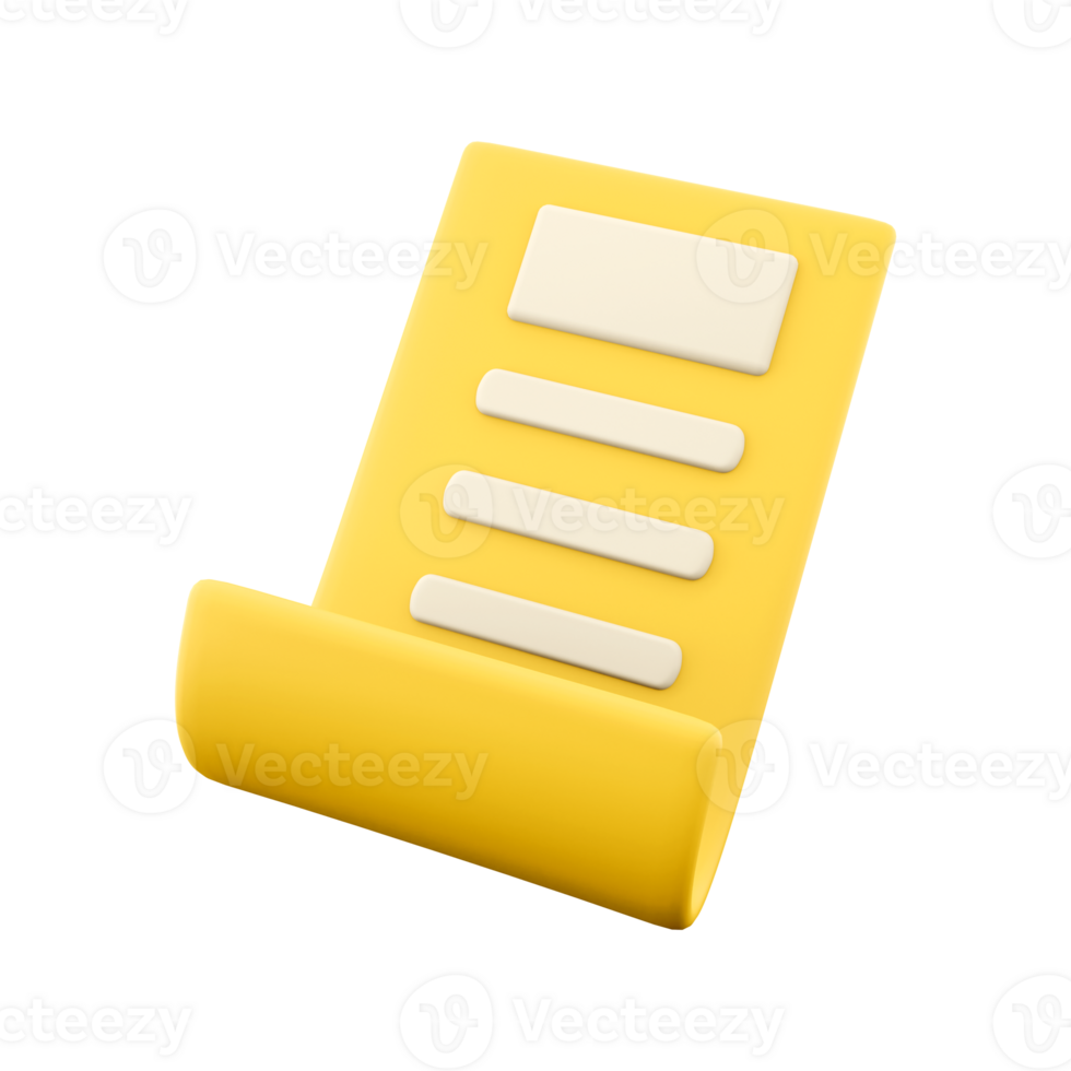 3d rendering document icon. 3d render Yellow sheet with important records icon. png