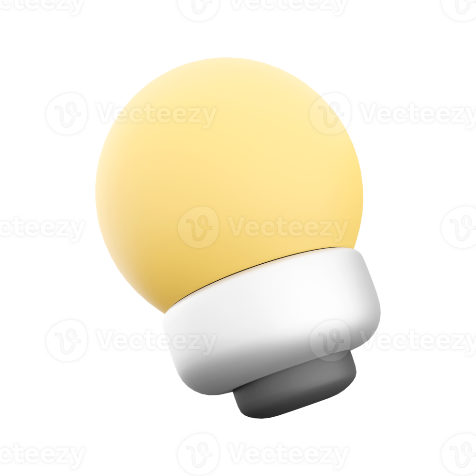 3d cartoon style minimal yellow light bulb icon. 3d render Idea, solution, business, strategy concept icon. png