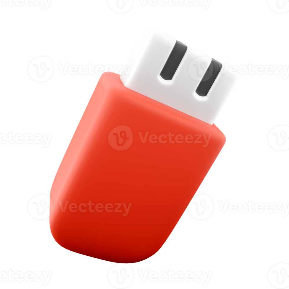 3d hacer USB destello conducir dibujos animados icono. 3d hacer rojo USB a salvar información icono. png