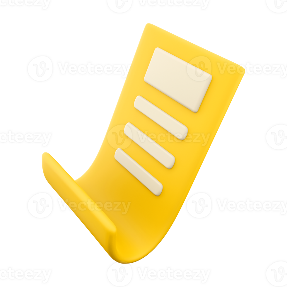 3d rendering document icon. 3d render Yellow sheet with important records icon. png