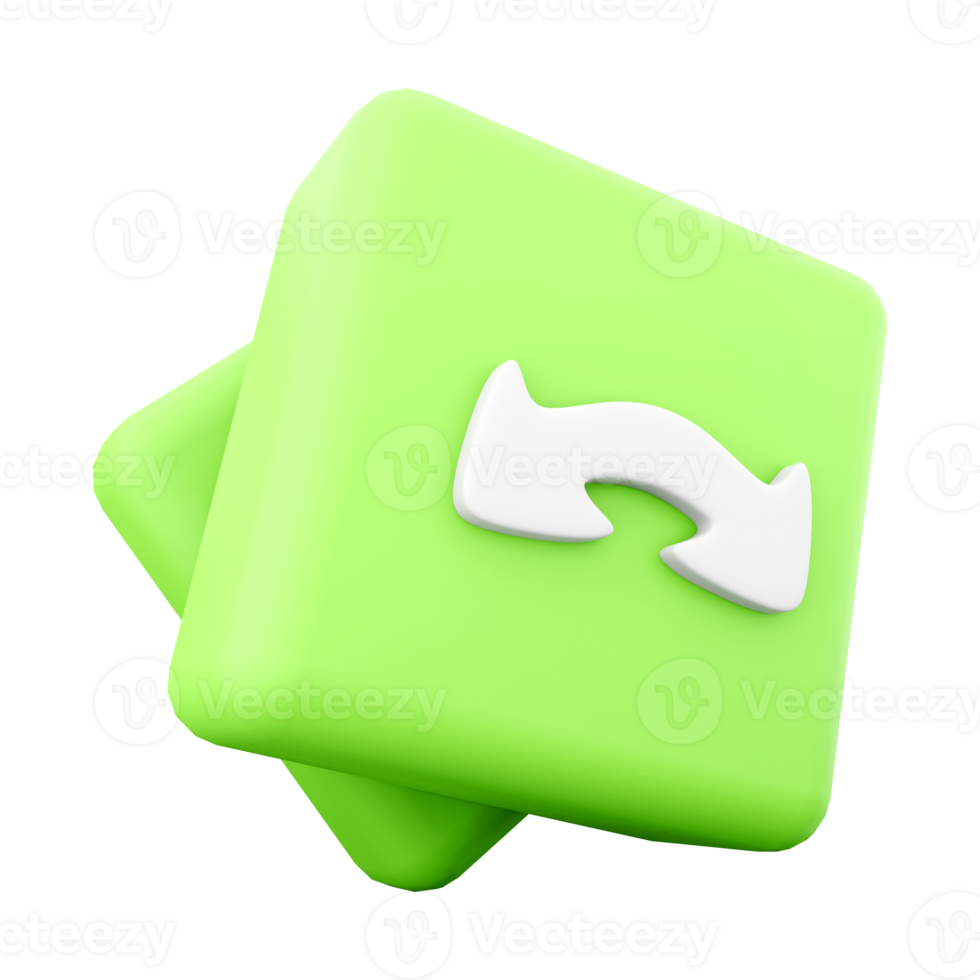 3d rendering Change icon. 3d render Green button for 45-degree rotation icon. png