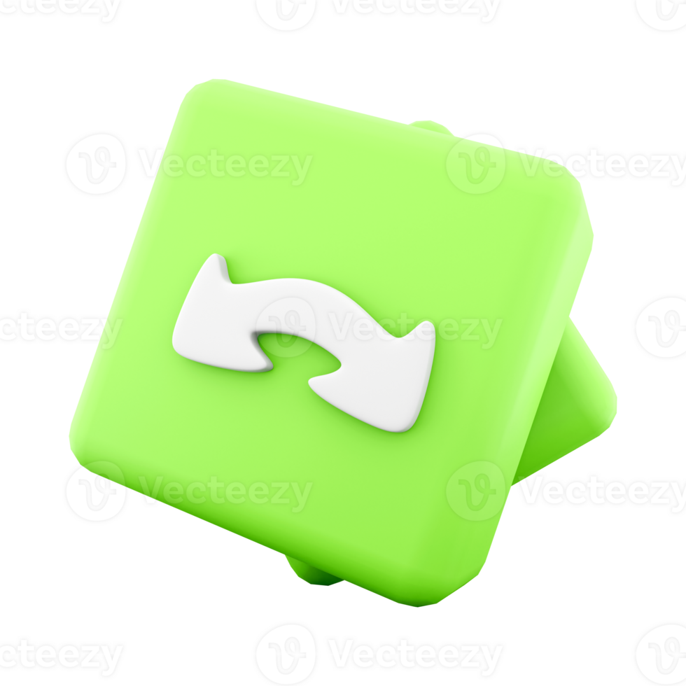 3d rendering Change icon. 3d render Green button for 45-degree rotation icon. png