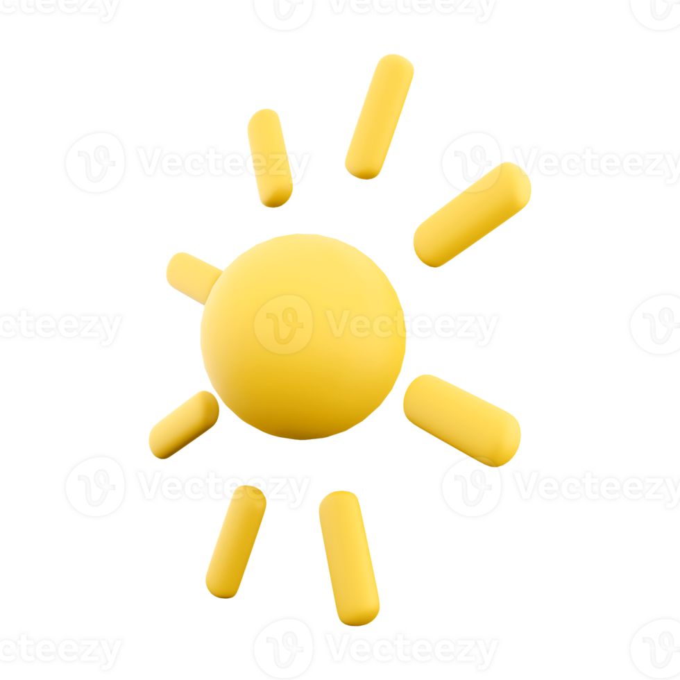 3d rendering Shining sun with rays icon. 3d render Sunshine and warm temperature icon. png