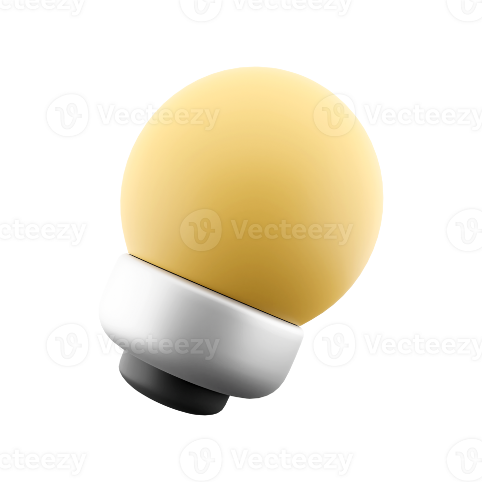 3d cartoon style minimal yellow light bulb icon. 3d render Idea, solution, business, strategy concept icon. png