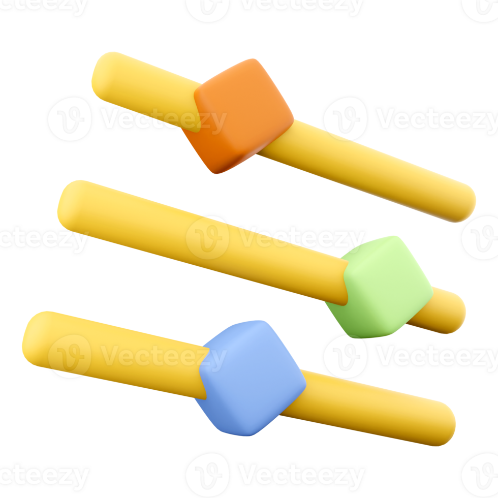 3d rendering thin line slider bar, eq icon. 3d render device for increasing or decreasing the value icon. png
