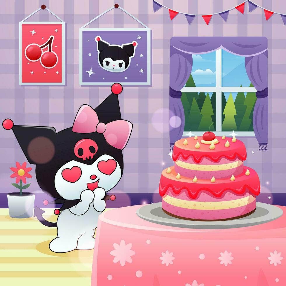 Cute Rabbit and a Birthday Cake 24624899 Vector Art at Vecteezy