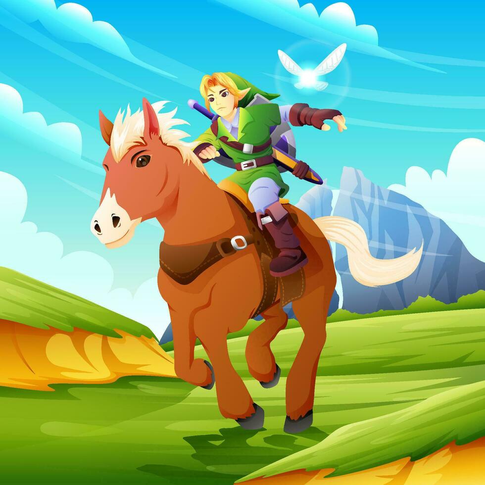 un legendario héroe montando un caballo vector
