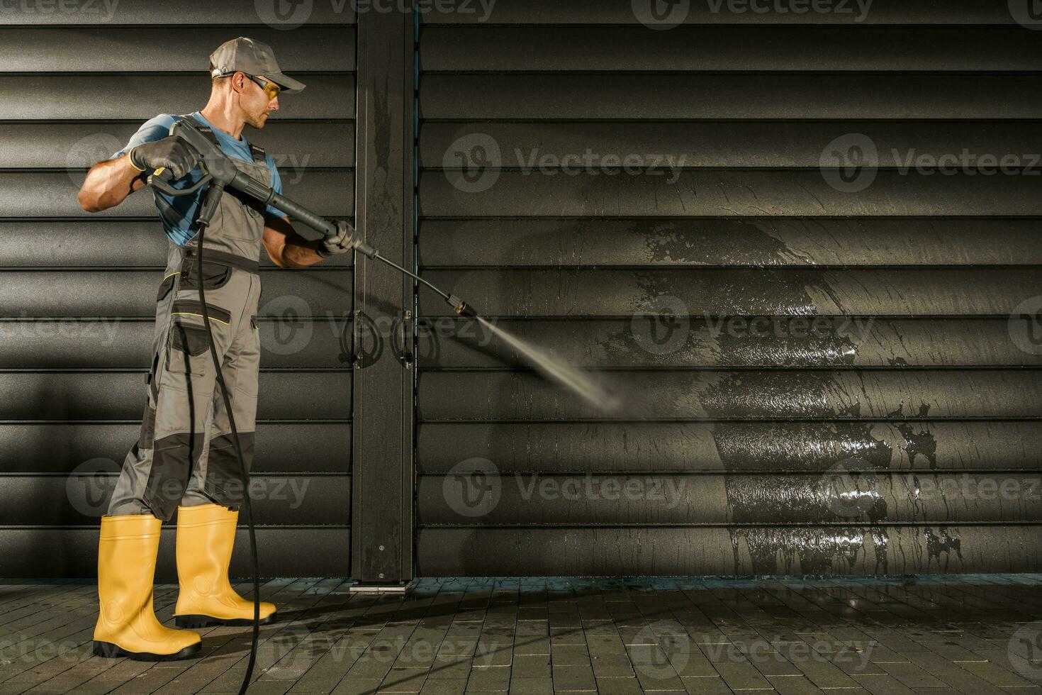 Modern Aluminium Pergola Power Washing Using Pressure Washer photo