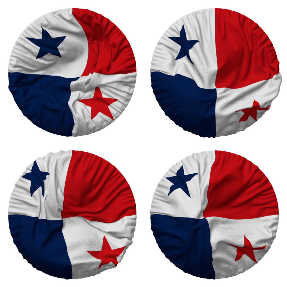 Panama Flag in Round Shape Isolated with Four Different Waving Style, Bump Texture, 3D Rendering png