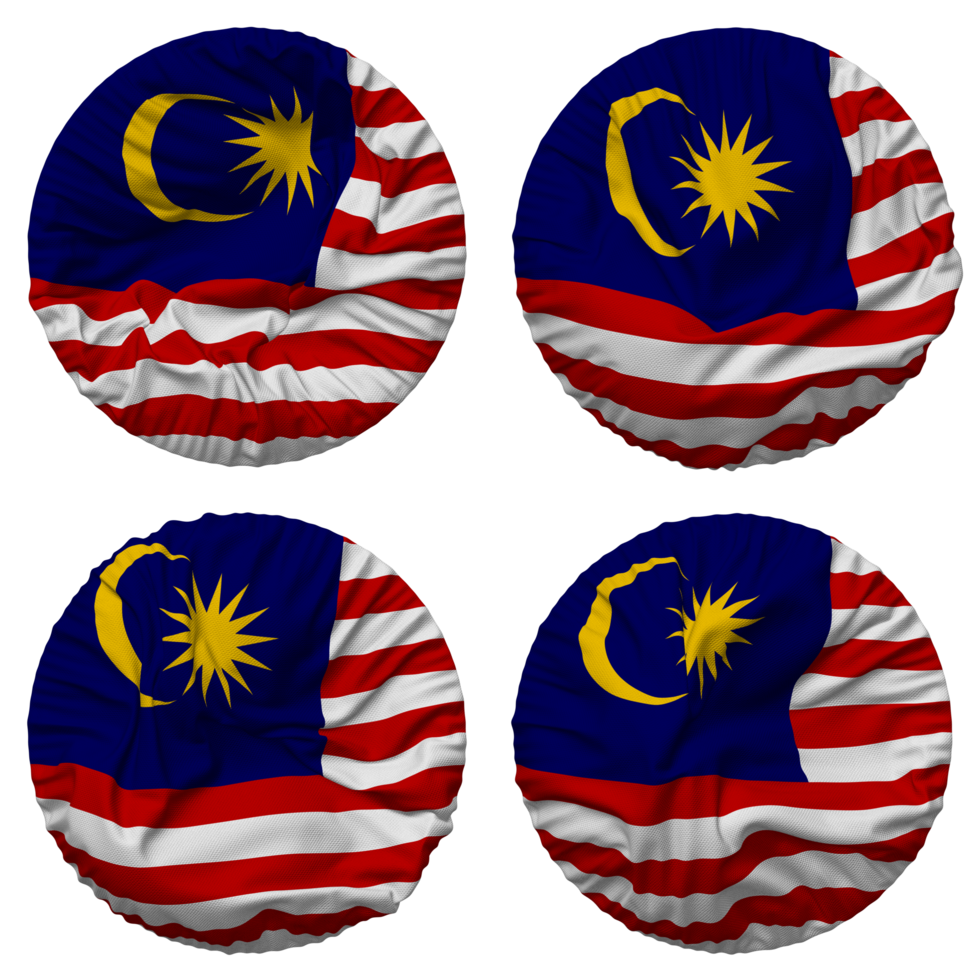 Malaysia Flag in Round Shape Isolated with Four Different Waving Style, Bump Texture, 3D Rendering png