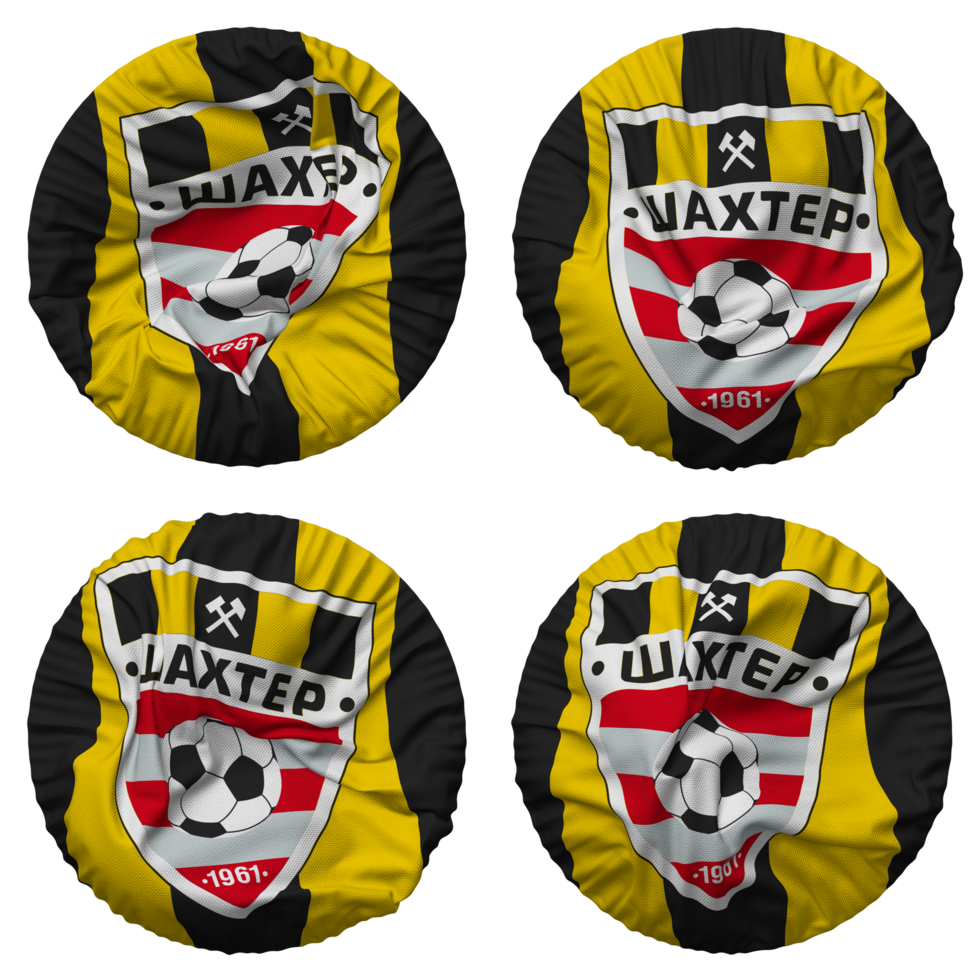 FC Shakhtyor Soligorsk Flag in Round Shape Isolated with Four Different Waving Style, Bump Texture, 3D Rendering png