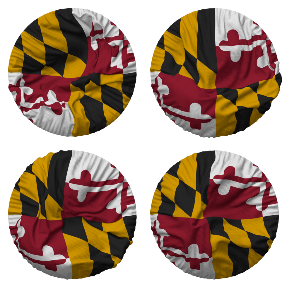 State of Maryland Flag in Round Shape Isolated with Four Different