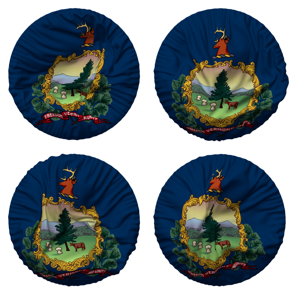 State of Vermont Flag in Round Shape Isolated with Four Different Waving Style, Bump Texture, 3D Rendering png