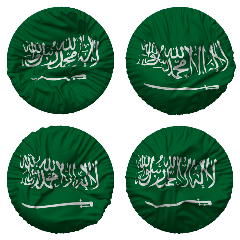 KSA, Kingdom of Saudi Arabia Flag in Round Shape Isolated with Four Different Waving Style, Bump Texture, 3D Rendering png