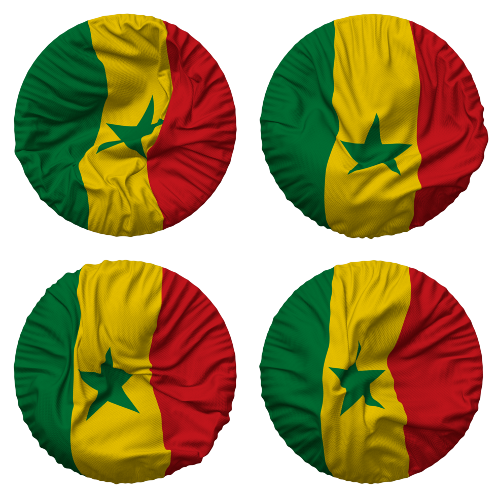 Senegal Flag in Round Shape Isolated with Four Different Waving Style, Bump Texture, 3D Rendering png