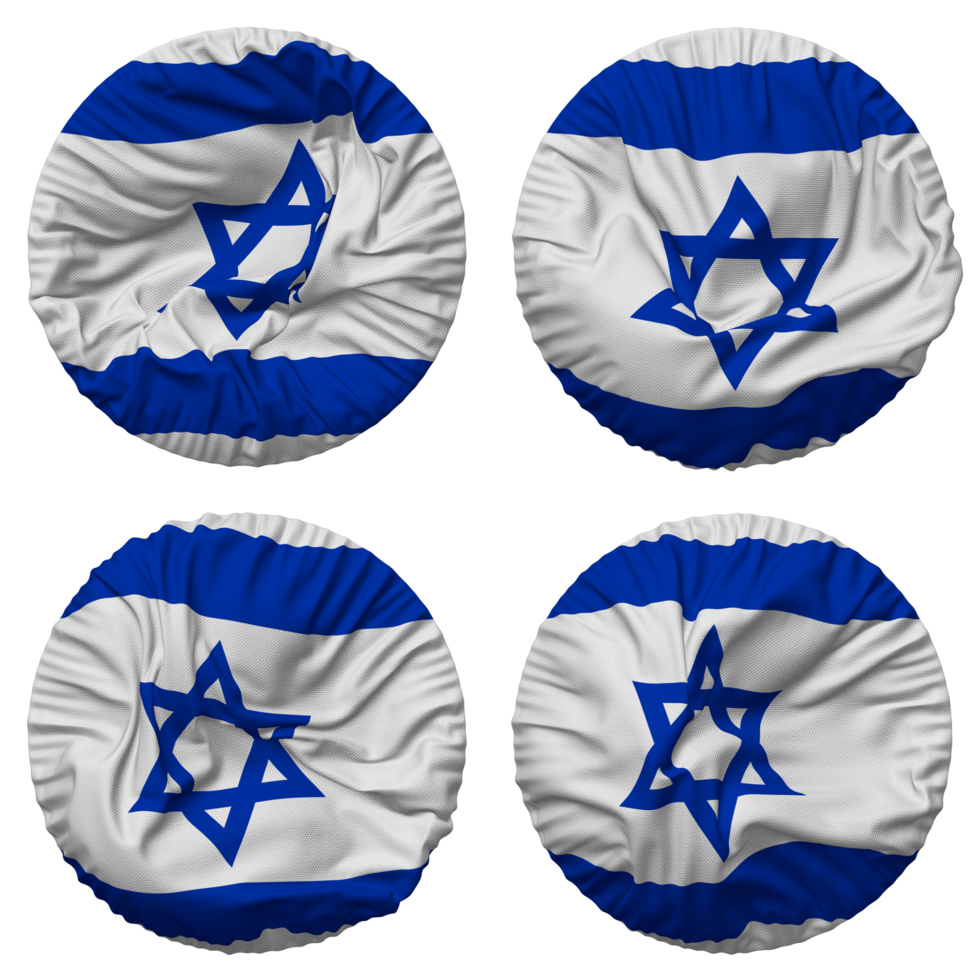 Israel Flag in Round Shape Isolated with Four Different Waving Style, Bump Texture, 3D Rendering png