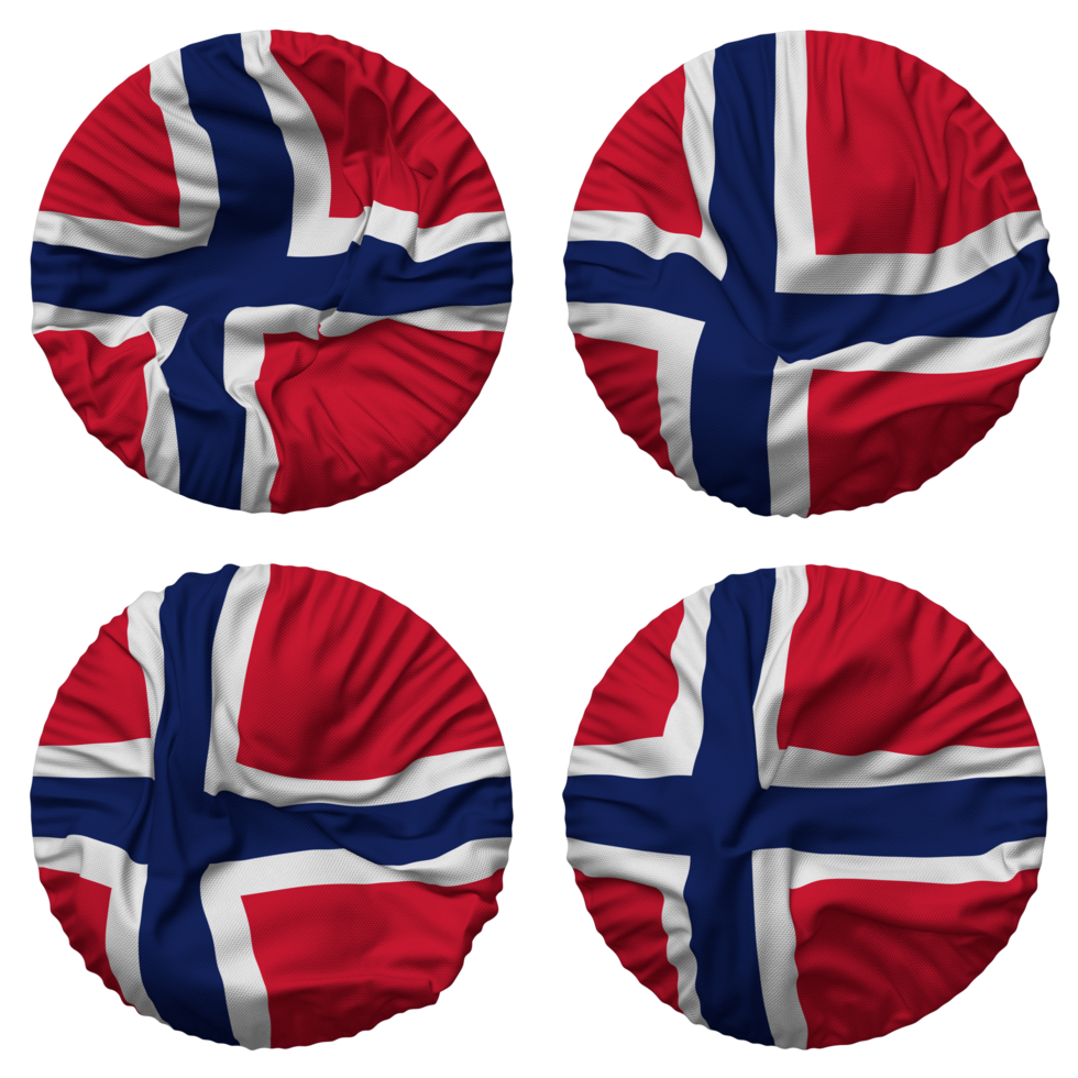 Norway Flag in Round Shape Isolated with Four Different Waving Style, Bump Texture, 3D Rendering png