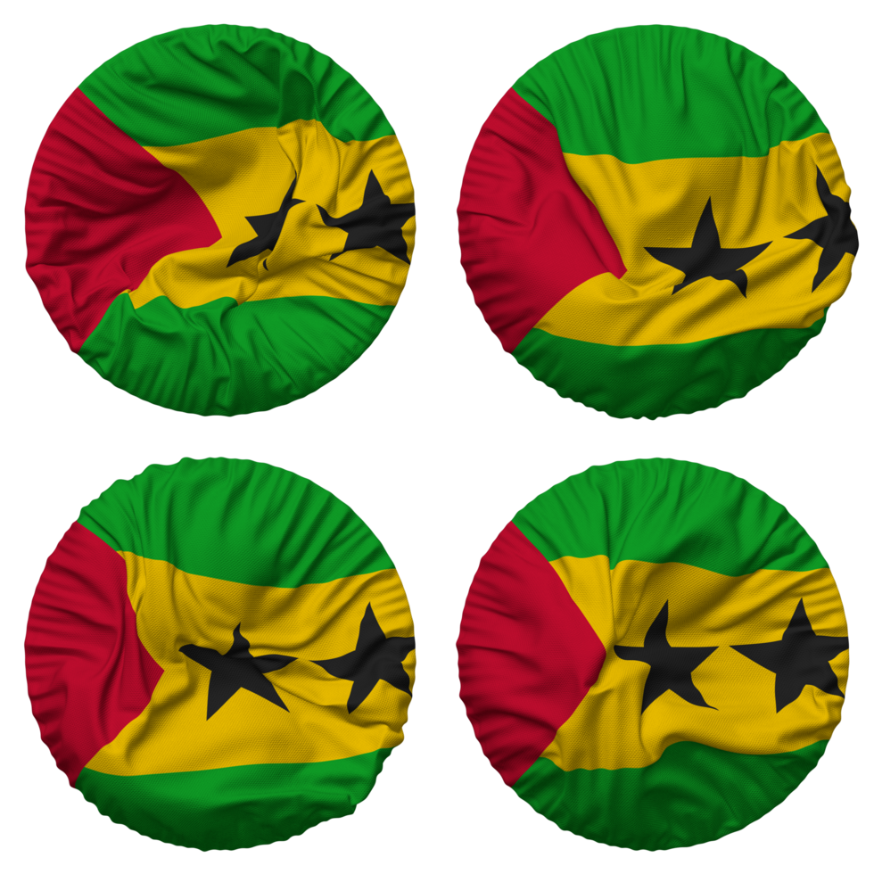 Sao Tome and Principe Flag in Round Shape Isolated with Four Different Waving Style, Bump Texture, 3D Rendering png