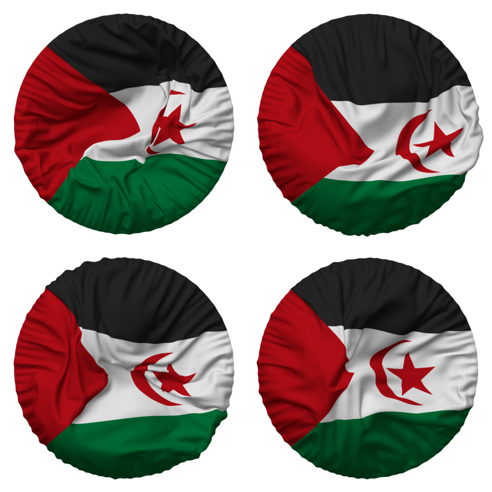 Sahrawi Arab Democratic Republic Flag in Round Shape Isolated with Four Different Waving Style, Bump Texture, 3D Rendering png