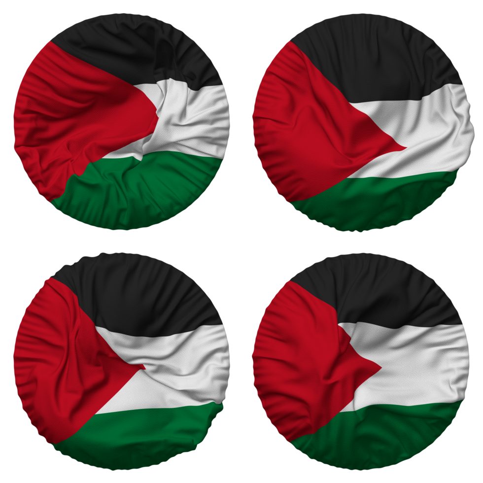 palestina flagga i runda form isolerat med fyra annorlunda vinka stil, stöta textur, 3d tolkning png