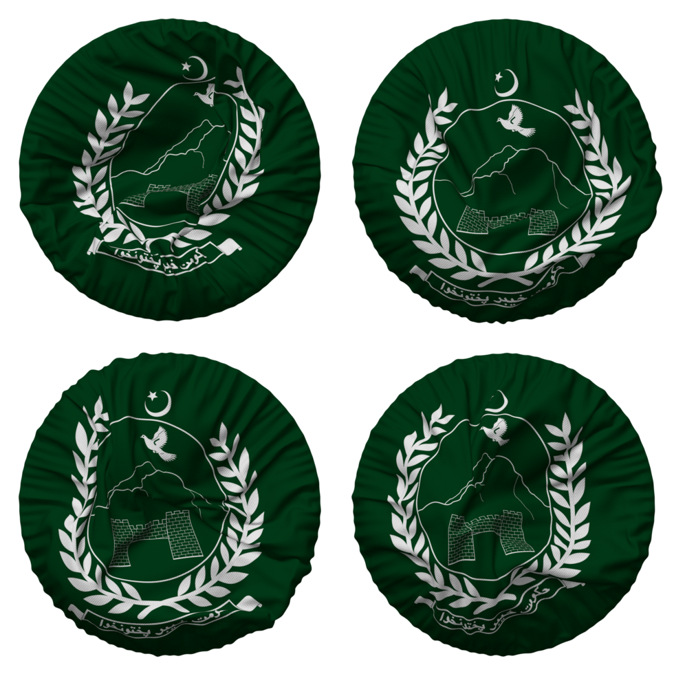 Government of Khyber Pakhtunkhwa, KPK Flag in Round Shape Isolated with Four Different Waving Style, Bump Texture, 3D Rendering png