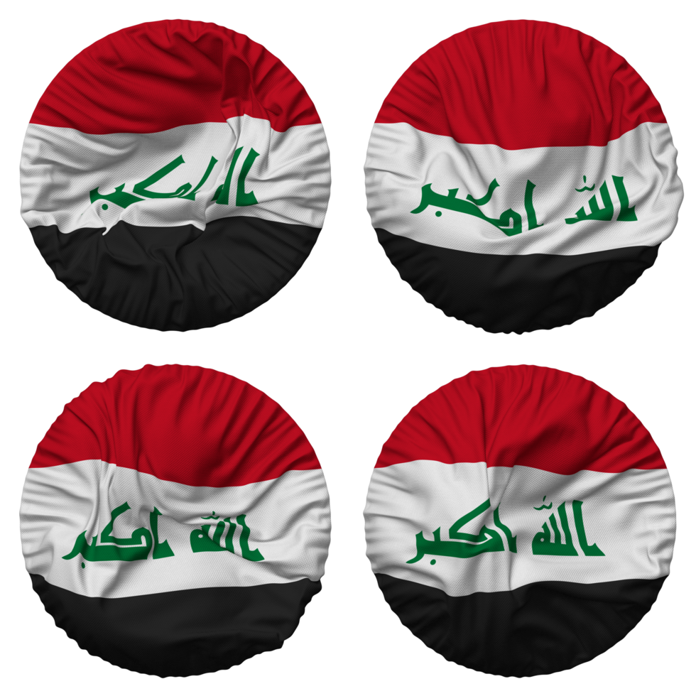 Iraq Flag in Round Shape Isolated with Four Different Waving Style, Bump Texture, 3D Rendering png