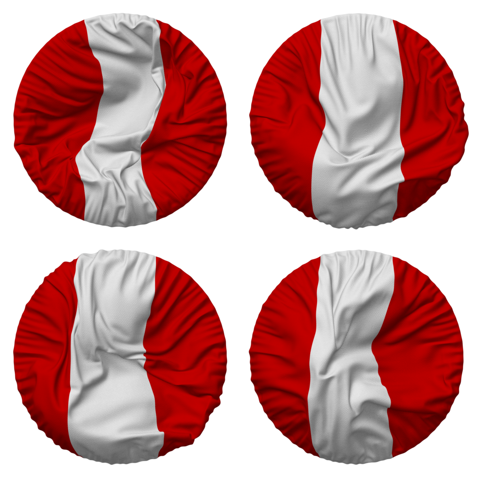 Peru Flag in Round Shape Isolated with Four Different Waving Style, Bump Texture, 3D Rendering png