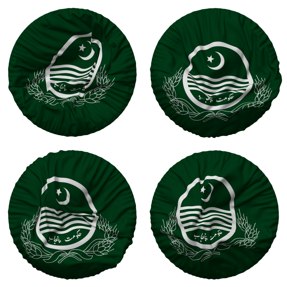 Government of Punjab, Pakistan Flag in Round Shape Isolated with Four Different Waving Style, Bump Texture, 3D Rendering png