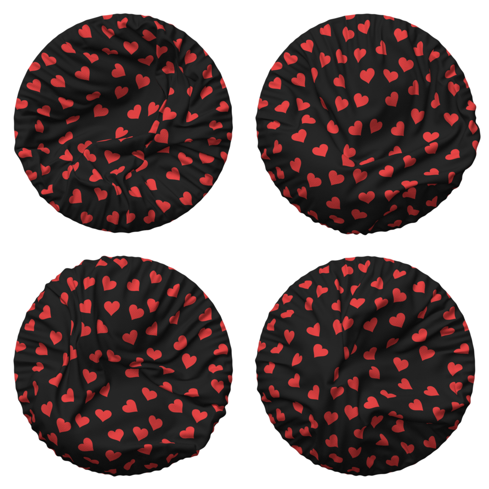 Hearts Pattern Flag in Round Shape Isolated with Four Different Waving Style, Bump Texture, 3D Rendering png