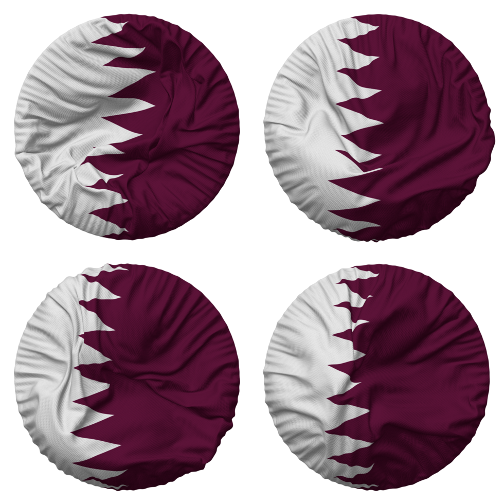 Qatar Flag in Round Shape Isolated with Four Different Waving Style, Bump Texture, 3D Rendering png
