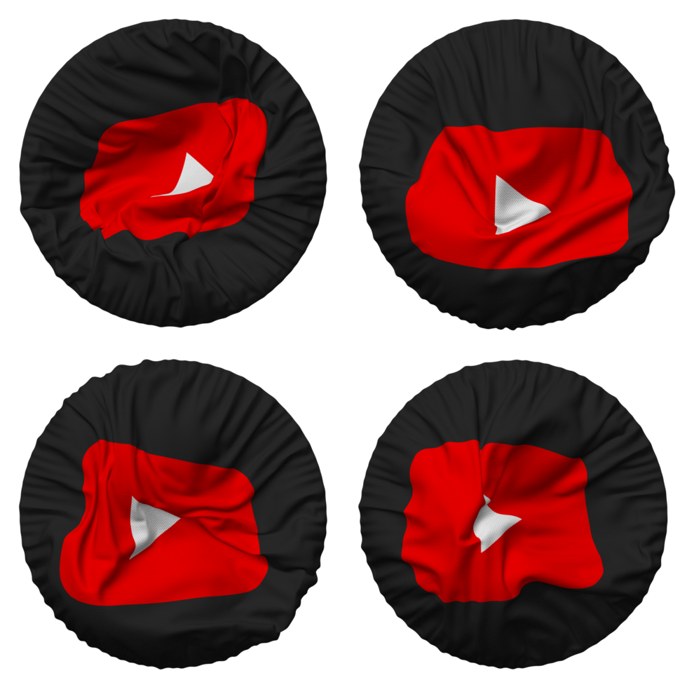 YouTube Flag in Round Shape Isolated with Four Different Waving Style, Bump Texture, 3D Rendering png