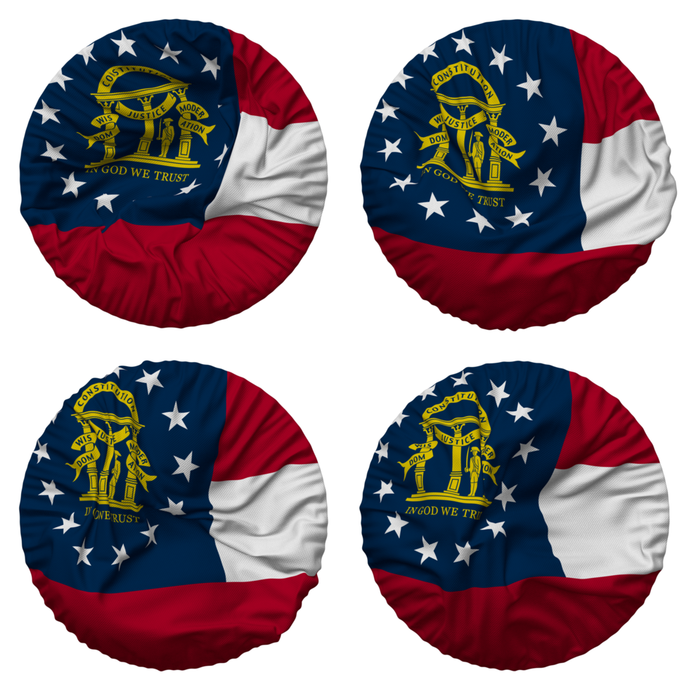 State of Georgia Flag in Round Shape Isolated with Four Different Waving Style, Bump Texture, 3D Rendering png