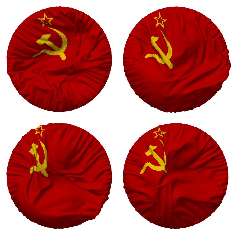 Soviet Union Flag in Round Shape Isolated with Four Different Waving Style, Bump Texture, 3D Rendering png