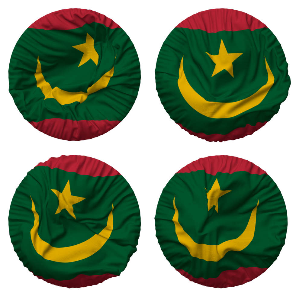 Mauritania Flag in Round Shape Isolated with Four Different Waving Style, Bump Texture, 3D Rendering png