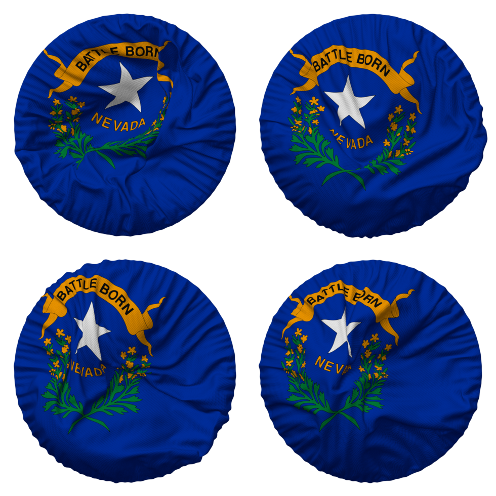 State of Nevada Flag in Round Shape Isolated with Four Different Waving Style, Bump Texture, 3D Rendering png