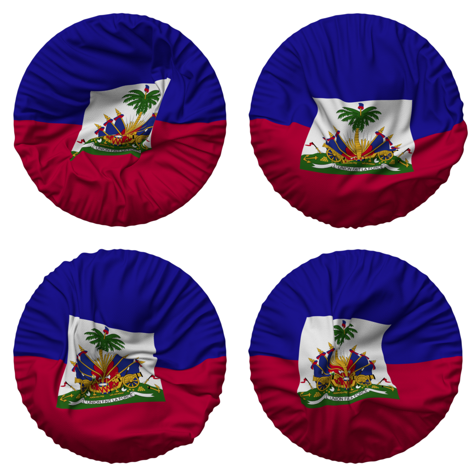 Haiti Flag in Round Shape Isolated with Four Different Waving Style, Bump Texture, 3D Rendering png