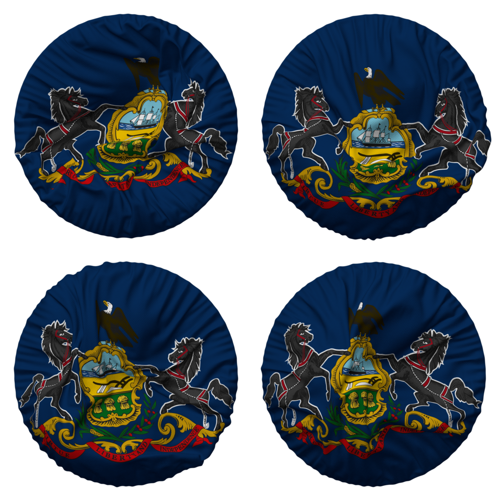 State of Pennsylvania Flag in Round Shape Isolated with Four Different Waving Style, Bump Texture, 3D Rendering png