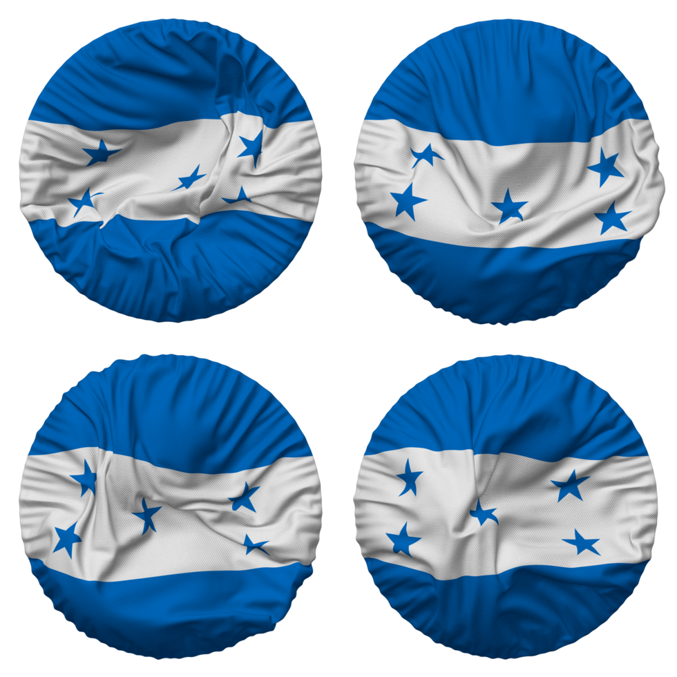 Honduras vlag in ronde vorm geïsoleerd met vier verschillend golvend stijl, buil textuur, 3d renderen png