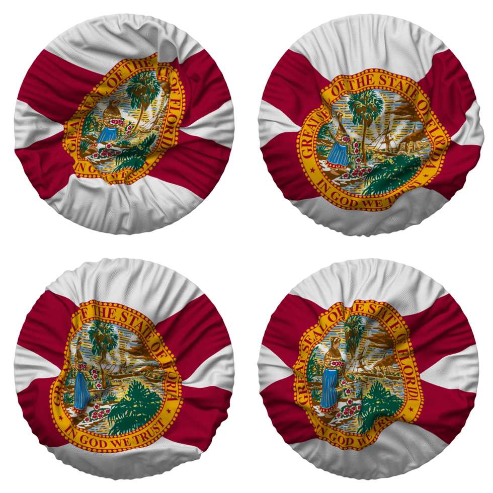 State of Florida Flag in Round Shape Isolated with Four Different Waving Style, Bump Texture, 3D Rendering png