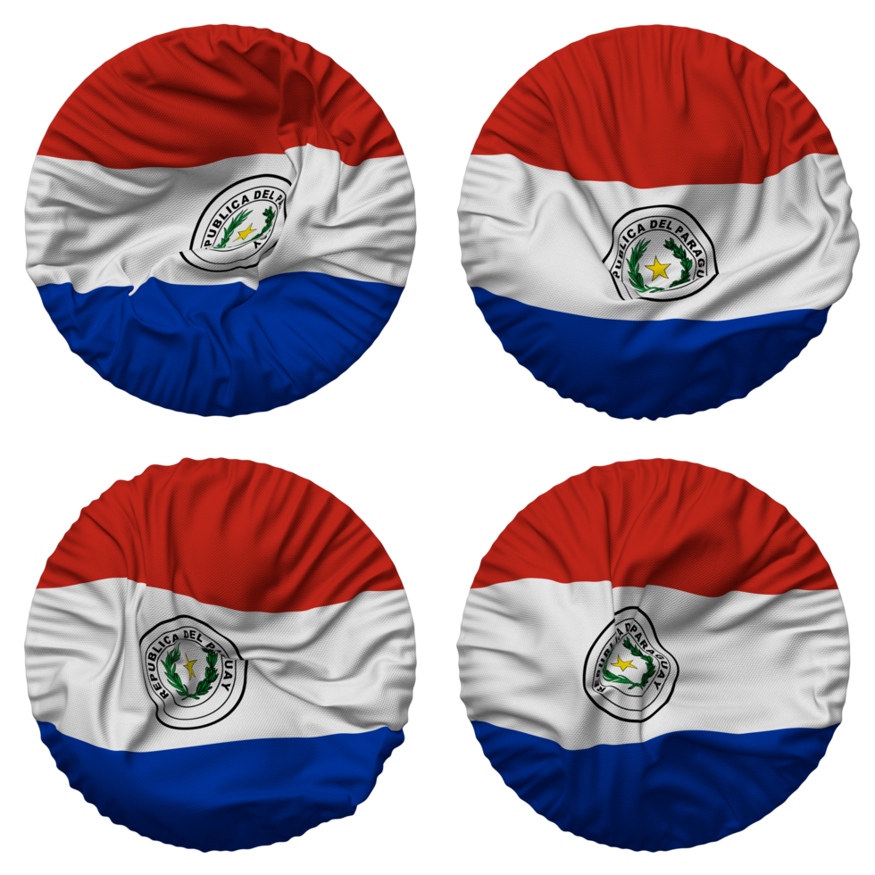 Paraguay Flag in Round Shape Isolated with Four Different Waving Style, Bump Texture, 3D Rendering png
