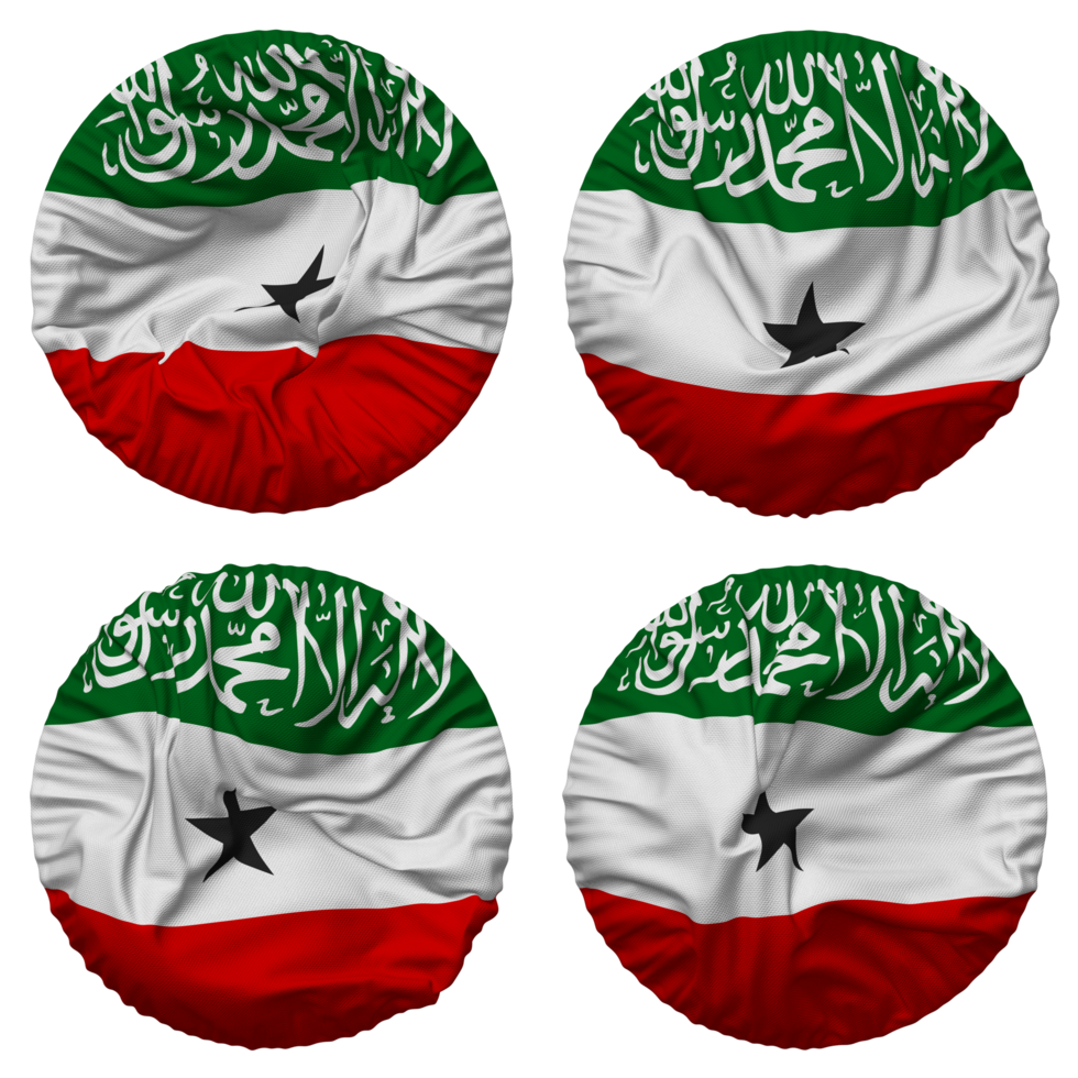 Somaliland Flag in Round Shape Isolated with Four Different Waving Style, Bump Texture, 3D Rendering png