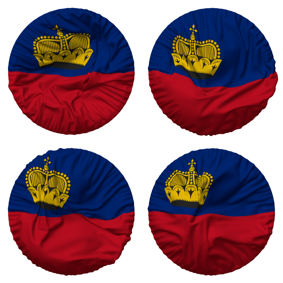 Liechtenstein Flag in Round Shape Isolated with Four Different Waving Style, Bump Texture, 3D Rendering png