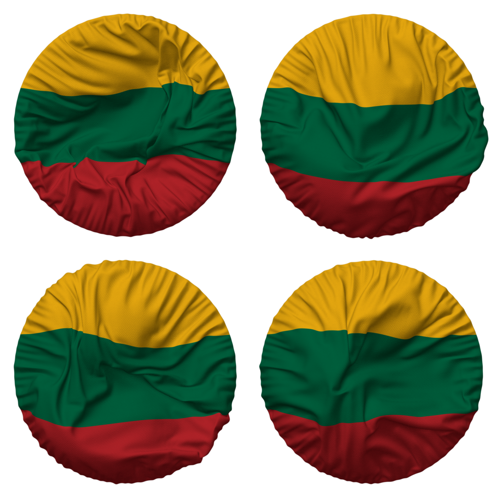 Lithuania Flag in Round Shape Isolated with Four Different Waving Style, Bump Texture, 3D Rendering png