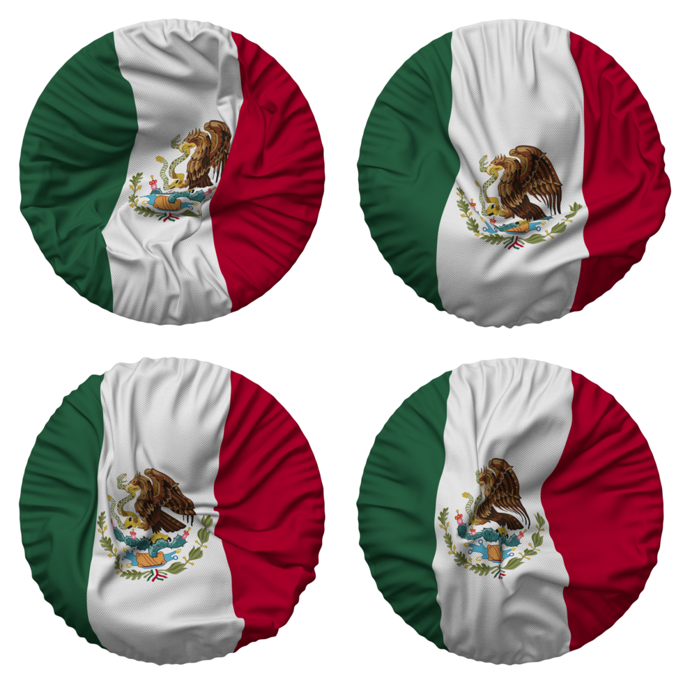 Mexico Flag in Round Shape Isolated with Four Different Waving Style, Bump Texture, 3D Rendering png