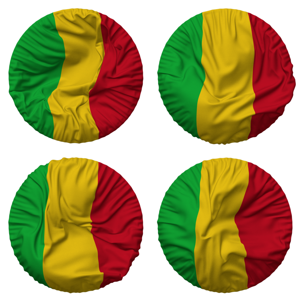 Mali Flag in Round Shape Isolated with Four Different Waving Style, Bump Texture, 3D Rendering png