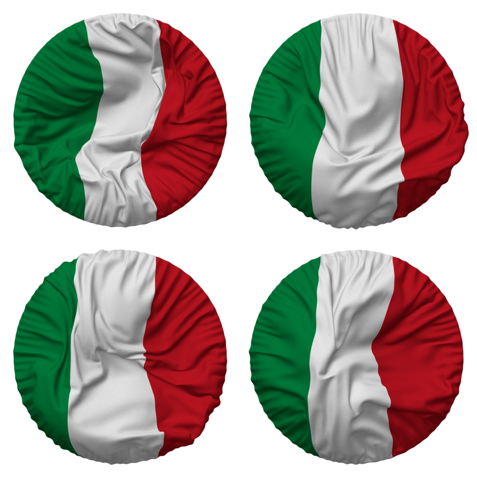 Italië vlag in ronde vorm geïsoleerd met vier verschillend golvend stijl, buil textuur, 3d renderen png