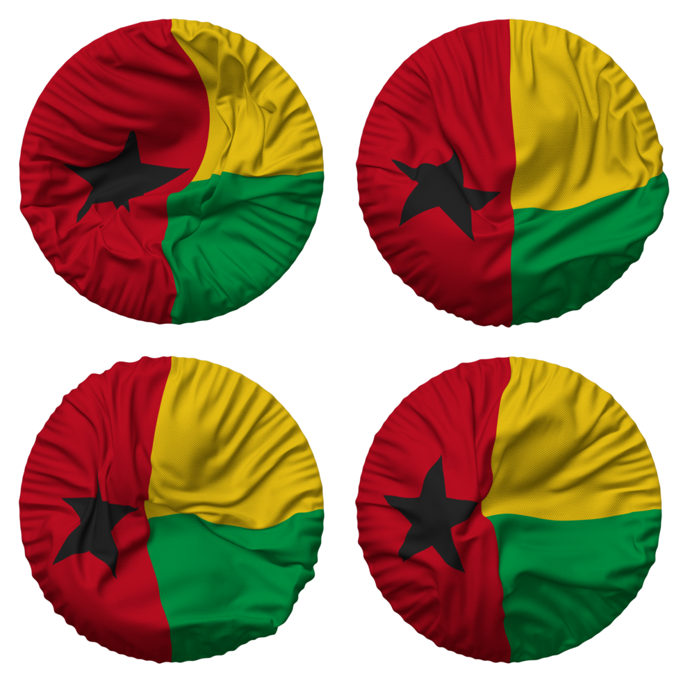 Guinea Bissau Flag in Round Shape Isolated with Four Different Waving Style, Bump Texture, 3D Rendering png